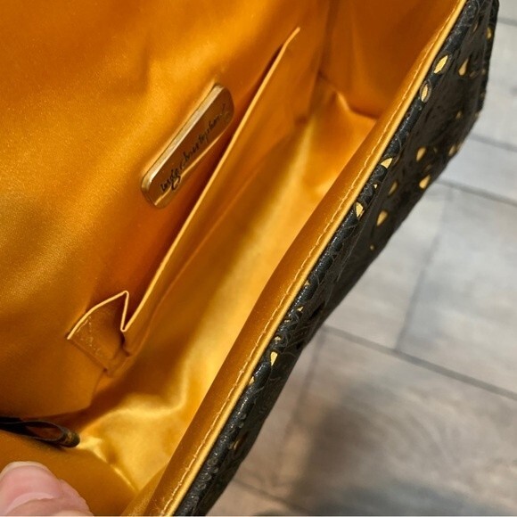 Inge Christopher Charlotte Filligree Black & Gold Leather Clutch - Picture 9 of 10